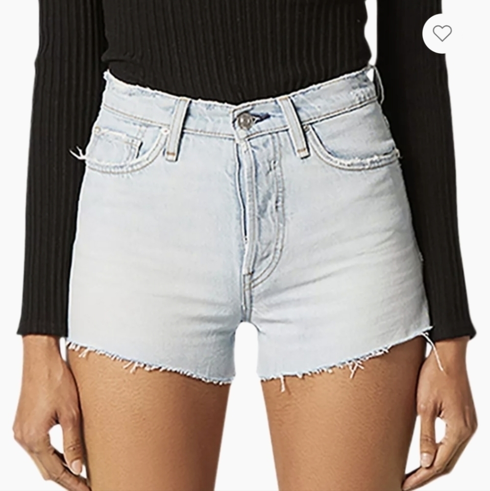 Hudson Cara Denim High Rise Short with Button Fly Cut Offs Raw Hem 26